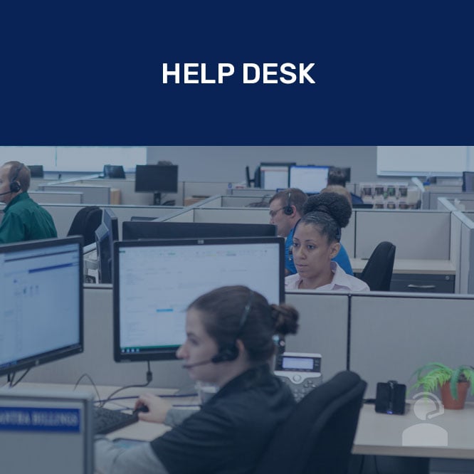 Help desk employees in cubicles on the phone